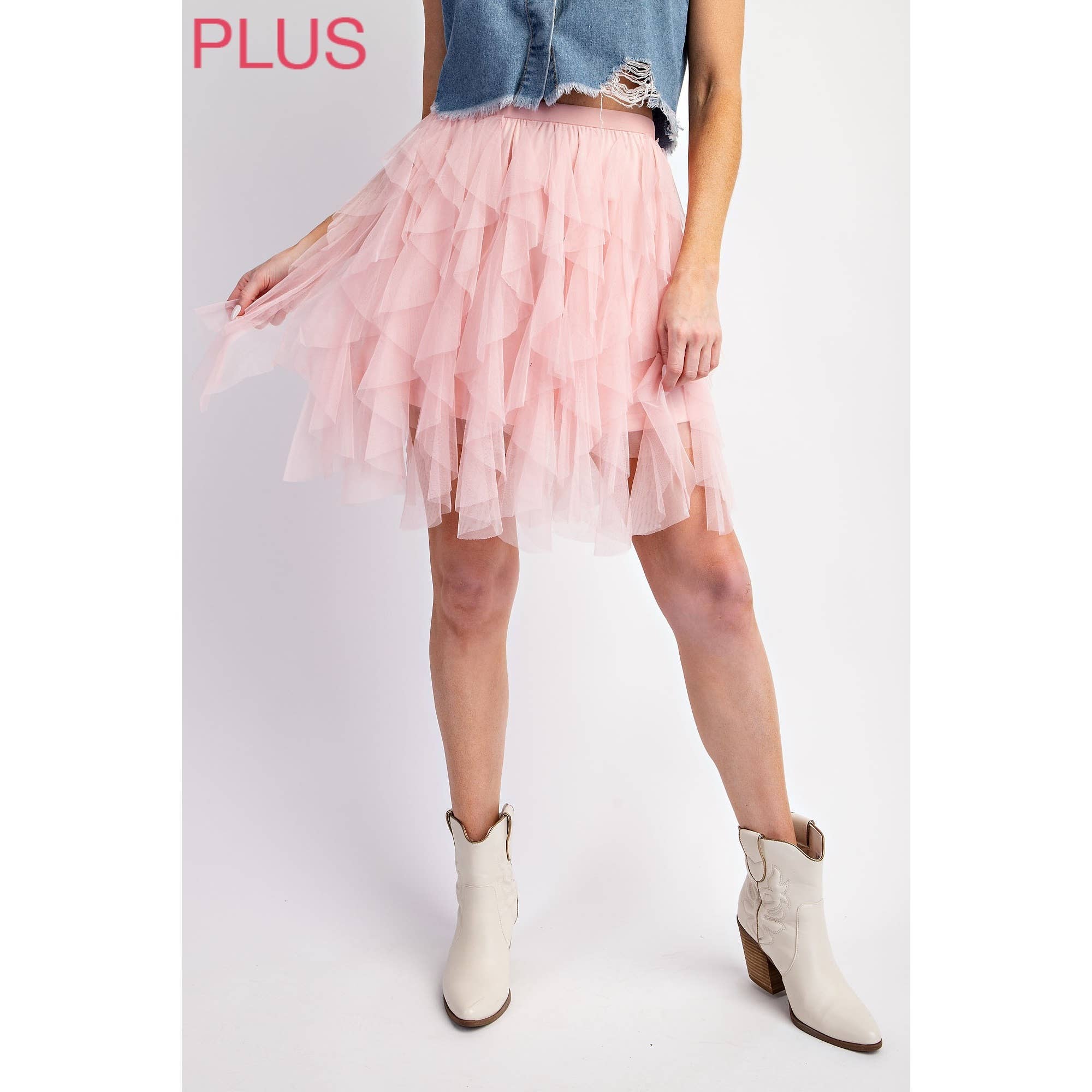 Plus Cascading Tulle Mini Skirt