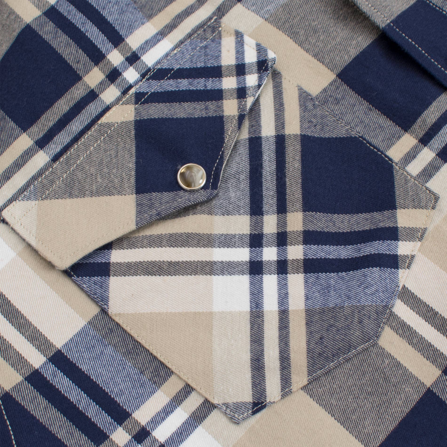 Western Long Sleeve Flannel Shirt - Blue Plaid