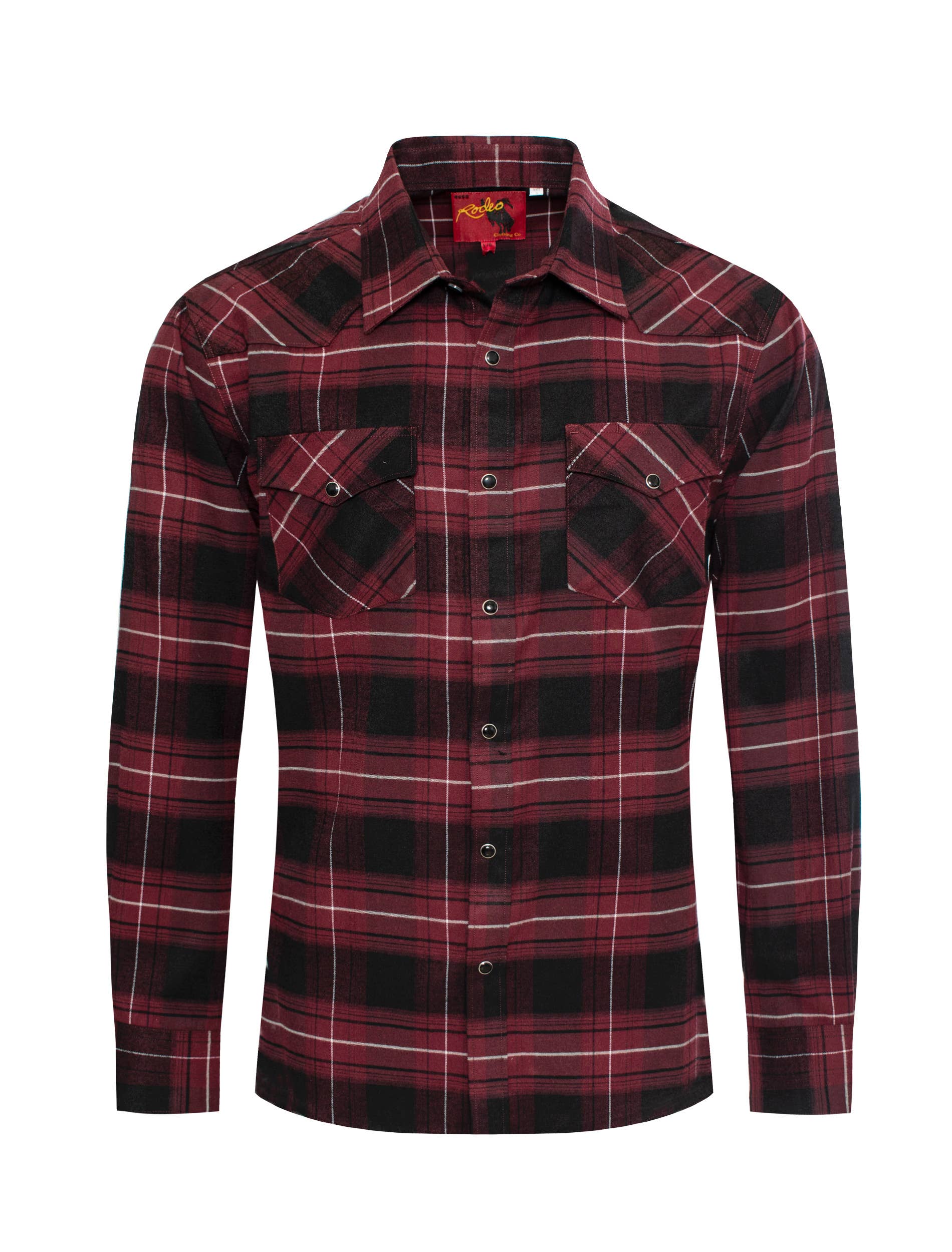 Western Long Sleeve Flannel Shirt - Burgundy Plaid