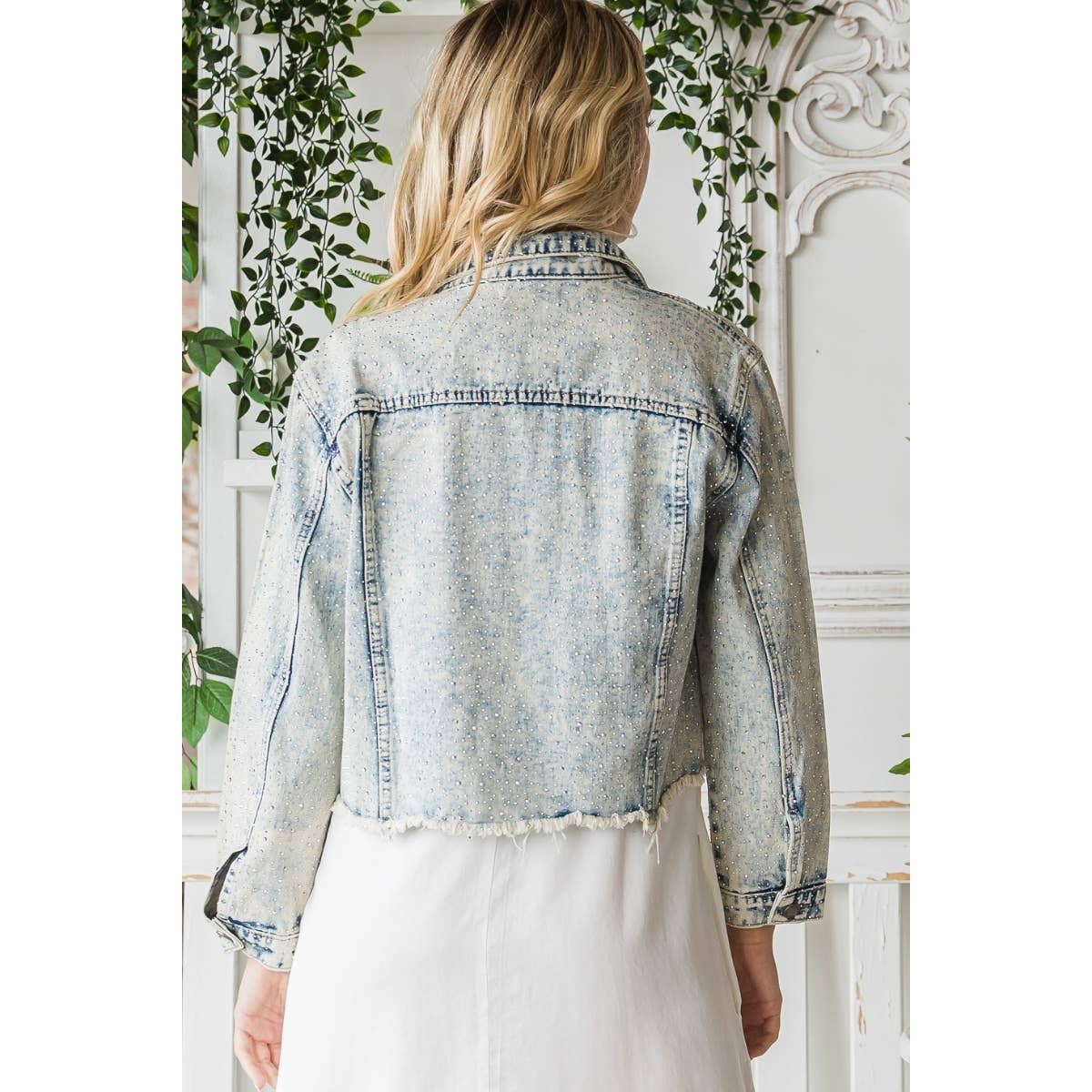 Rhinestone Cropped Denim Jacket