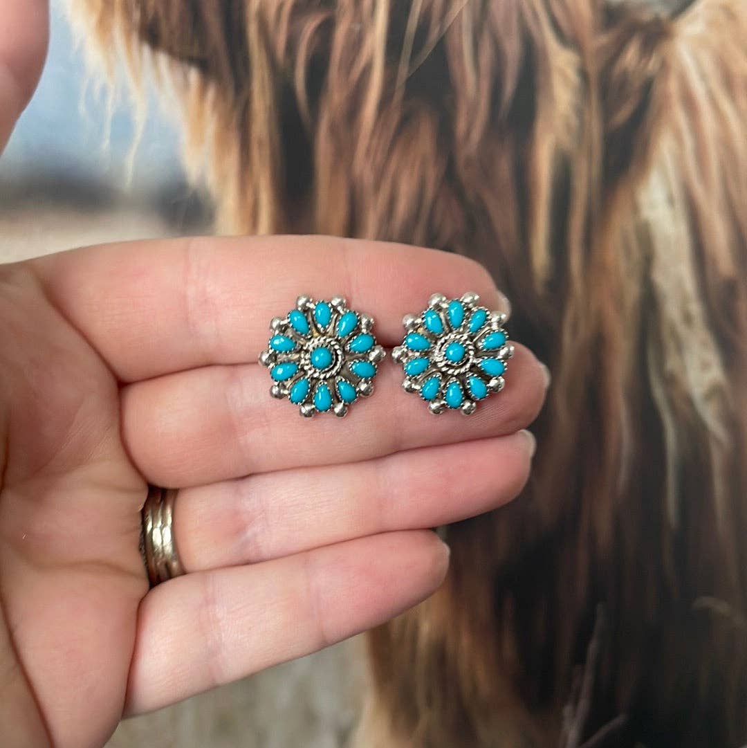 Sterling Silver & Turquoise Cluster Stud Earrings