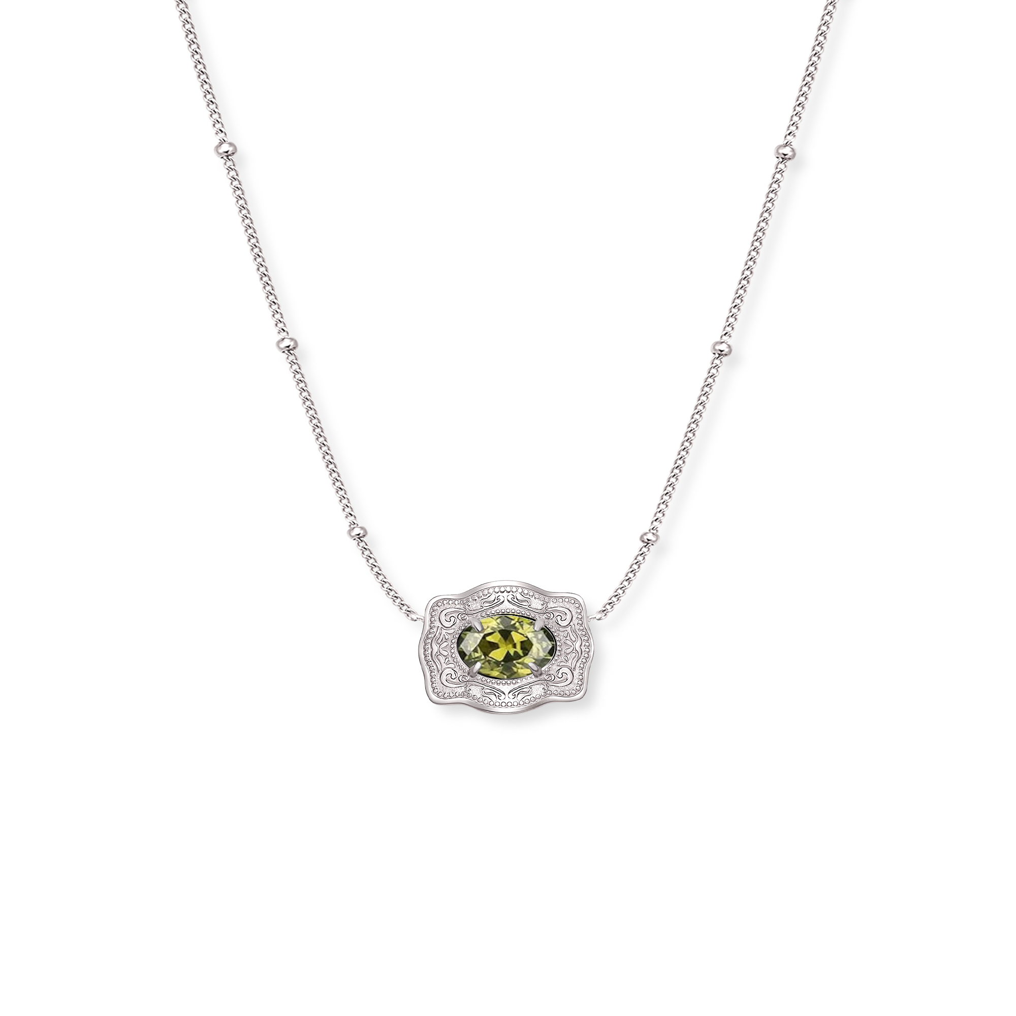 Ultra Mini Belt Buckle Birthstone Necklace - Silver