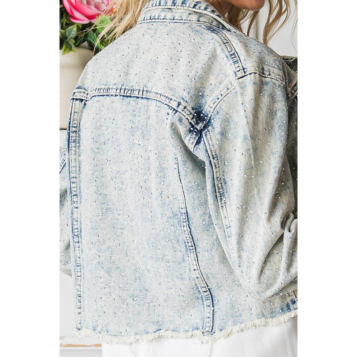 Rhinestone Cropped Denim Jacket