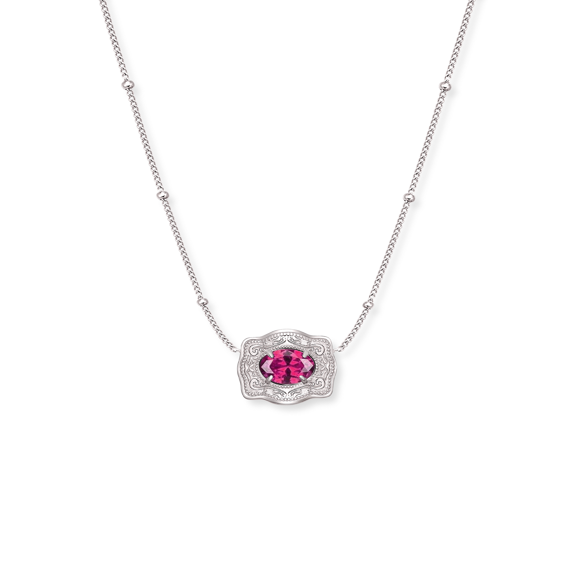 Ultra Mini Belt Buckle Birthstone Necklace - Silver