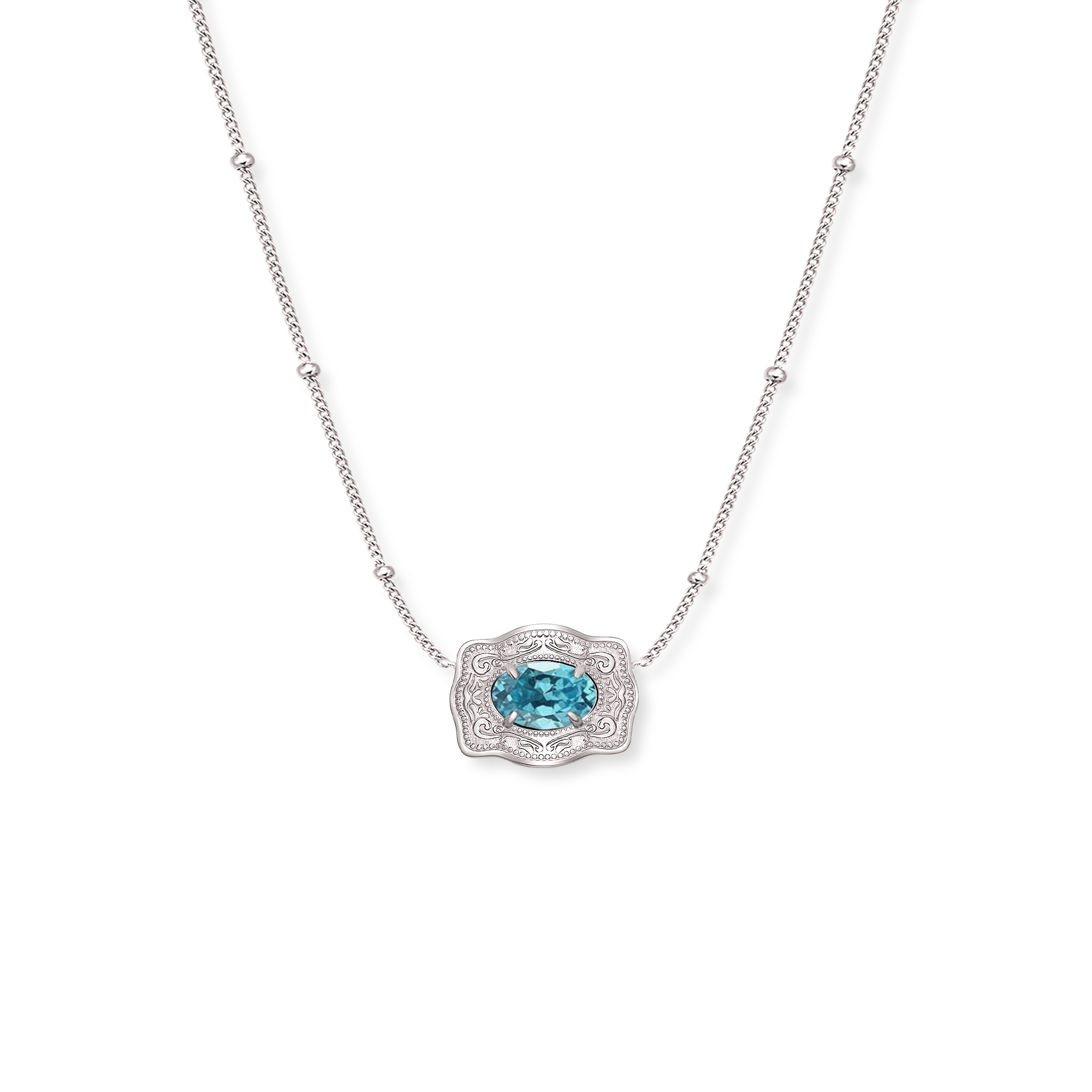 Ultra Mini Belt Buckle Birthstone Necklace - Silver
