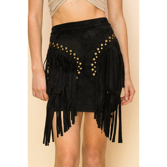 Black Studded Fringe Skirt