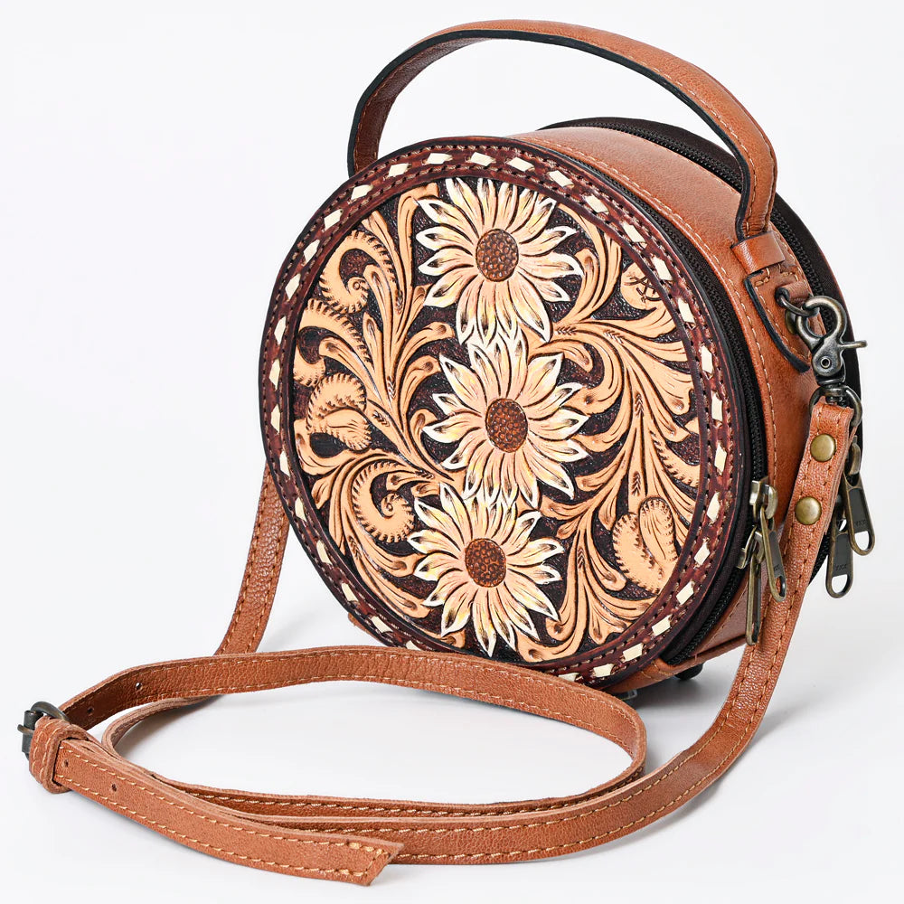 Floral Tooled Leather Canteen Bag