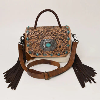 Cowhide Concho Crossbody Bag