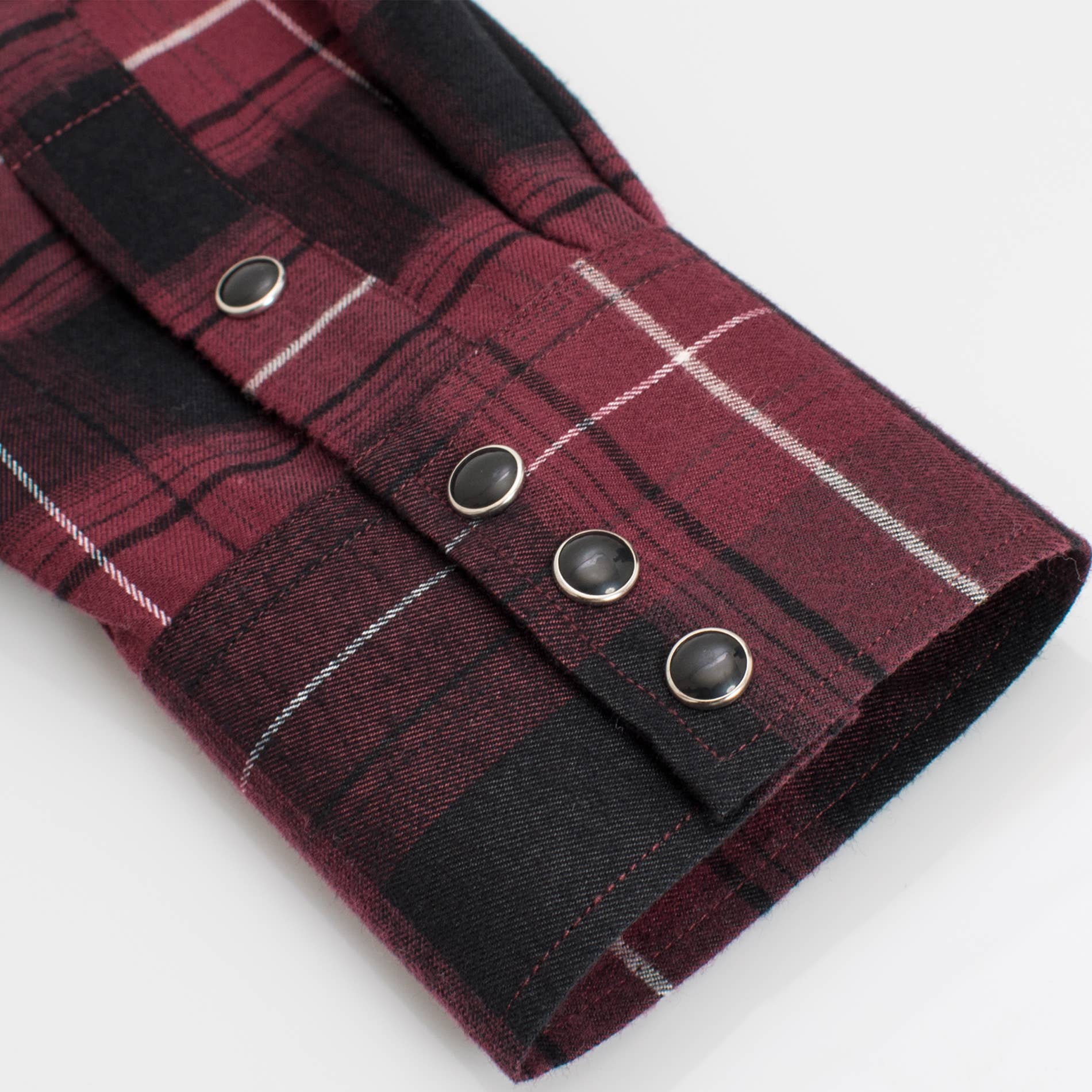 Western Long Sleeve Flannel Shirt - Burgundy Plaid