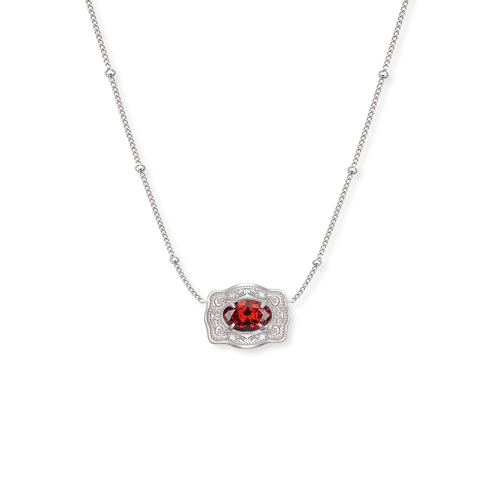 Ultra Mini Belt Buckle Birthstone Necklace - Silver