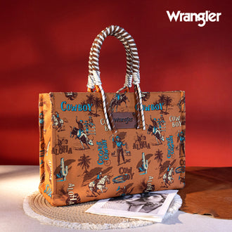 Cowboy Print Wide Tote - Brown