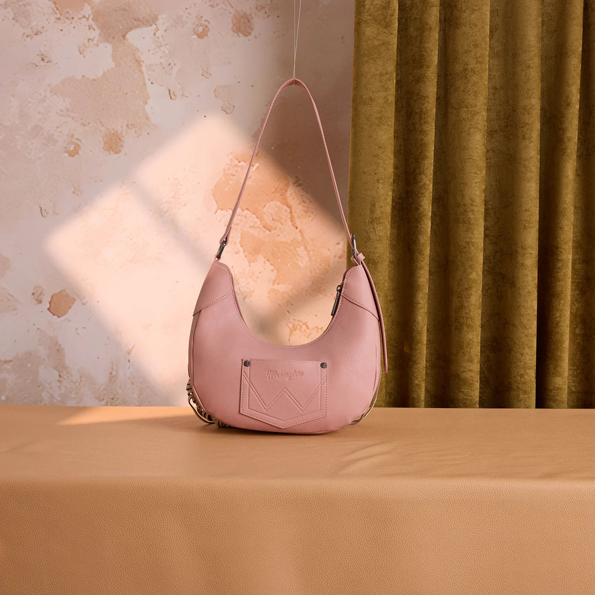 Cow Print Fringe Shoulder Hobo Bag - Dark Pink