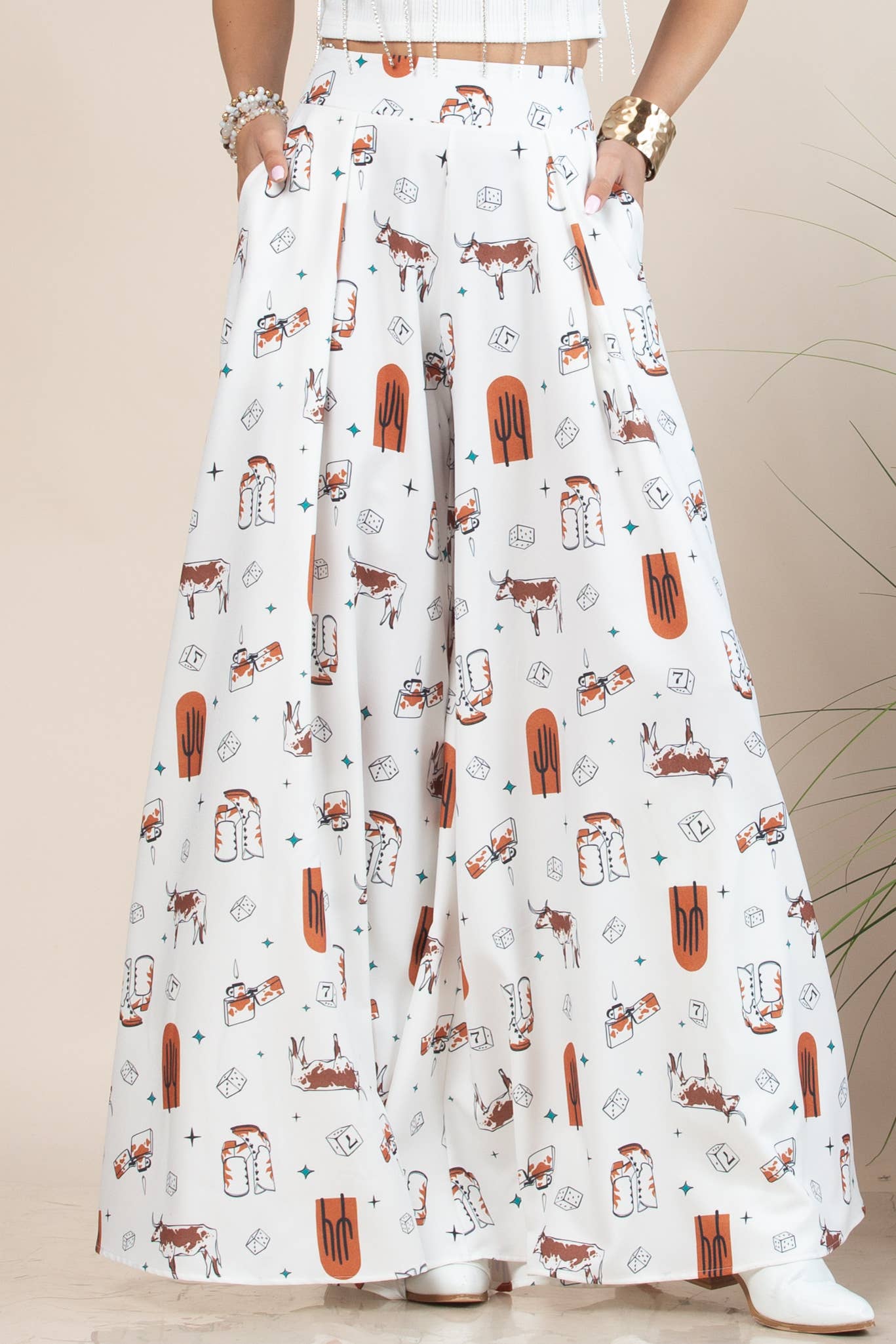 Western Print Palazzo Pants