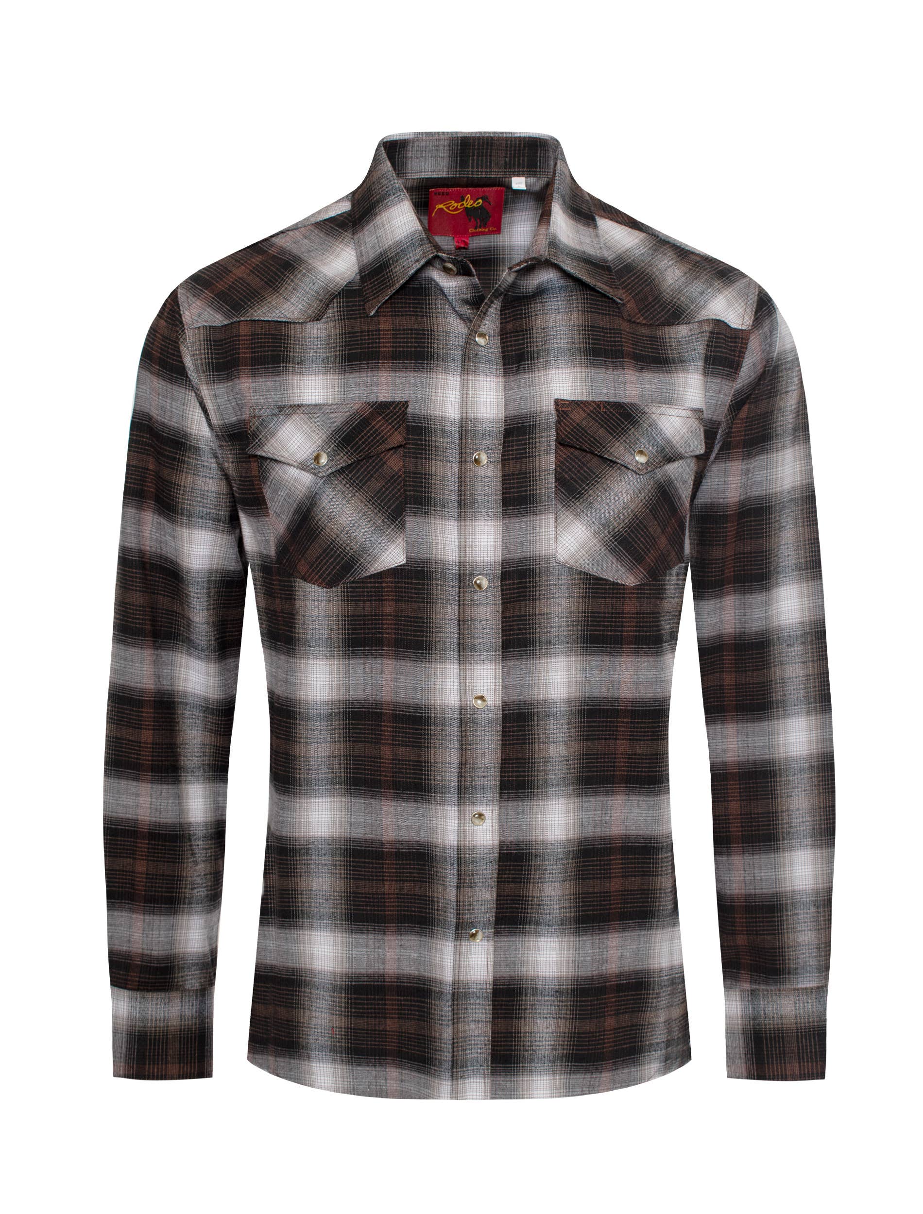 Western Long Sleeve Flannel Shirt - Brown Plaid