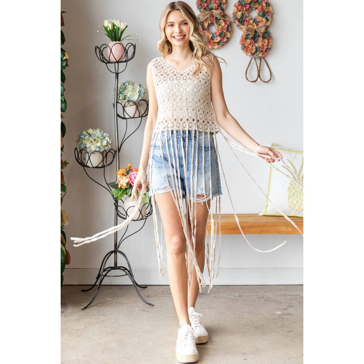 Crochet Long Fringe Sleeveless Top