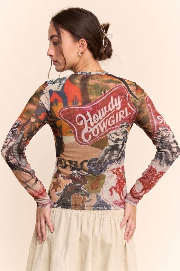 Howdy Cowgirl Mesh Top