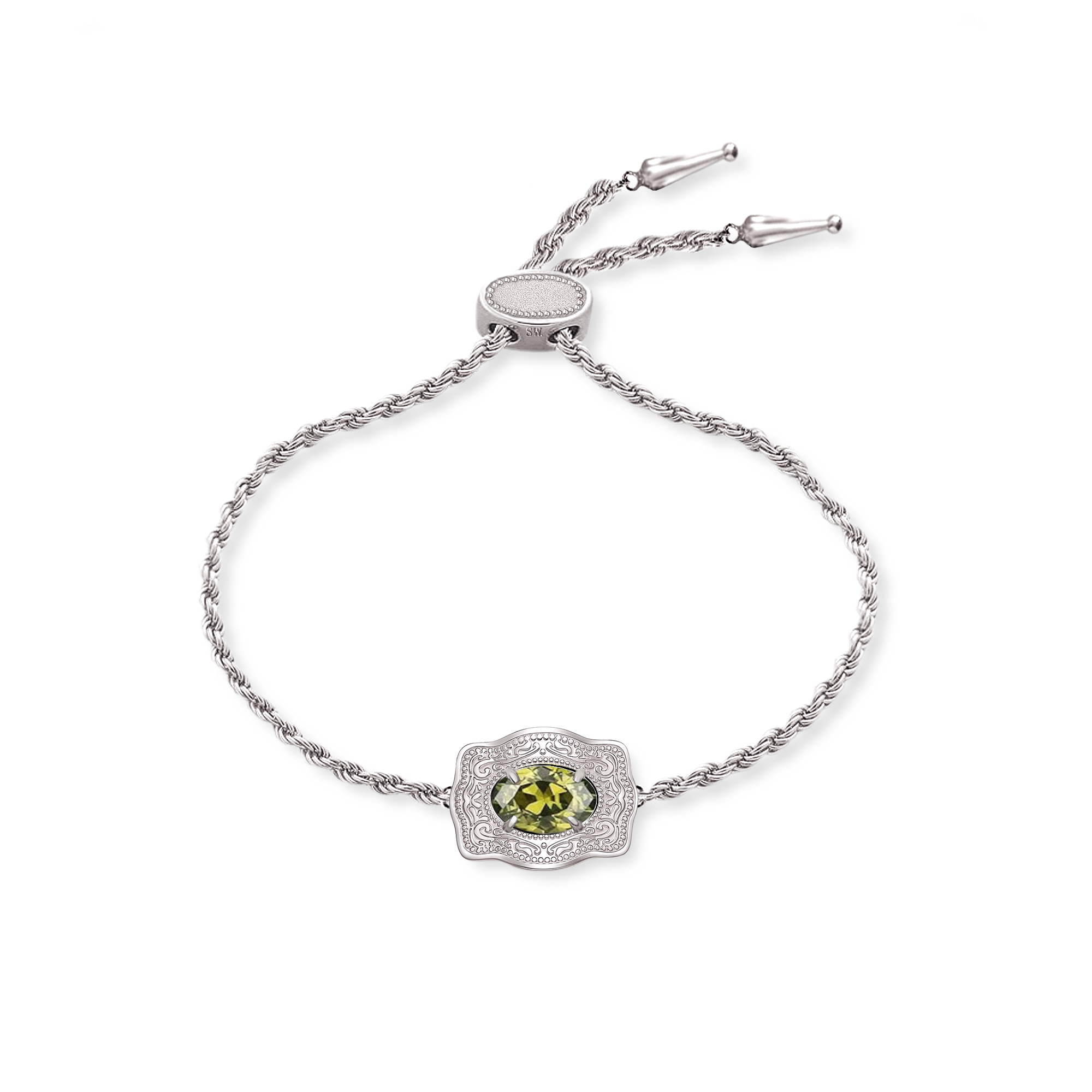 Ultra Mini Belt Buckle Birthstone Bracelet - Silver