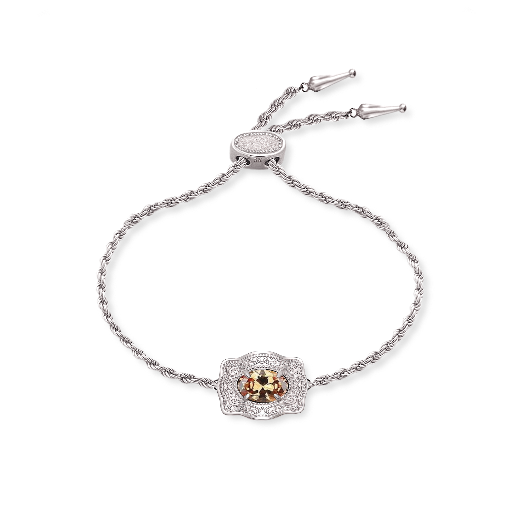 Ultra Mini Belt Buckle Birthstone Bracelet - Silver
