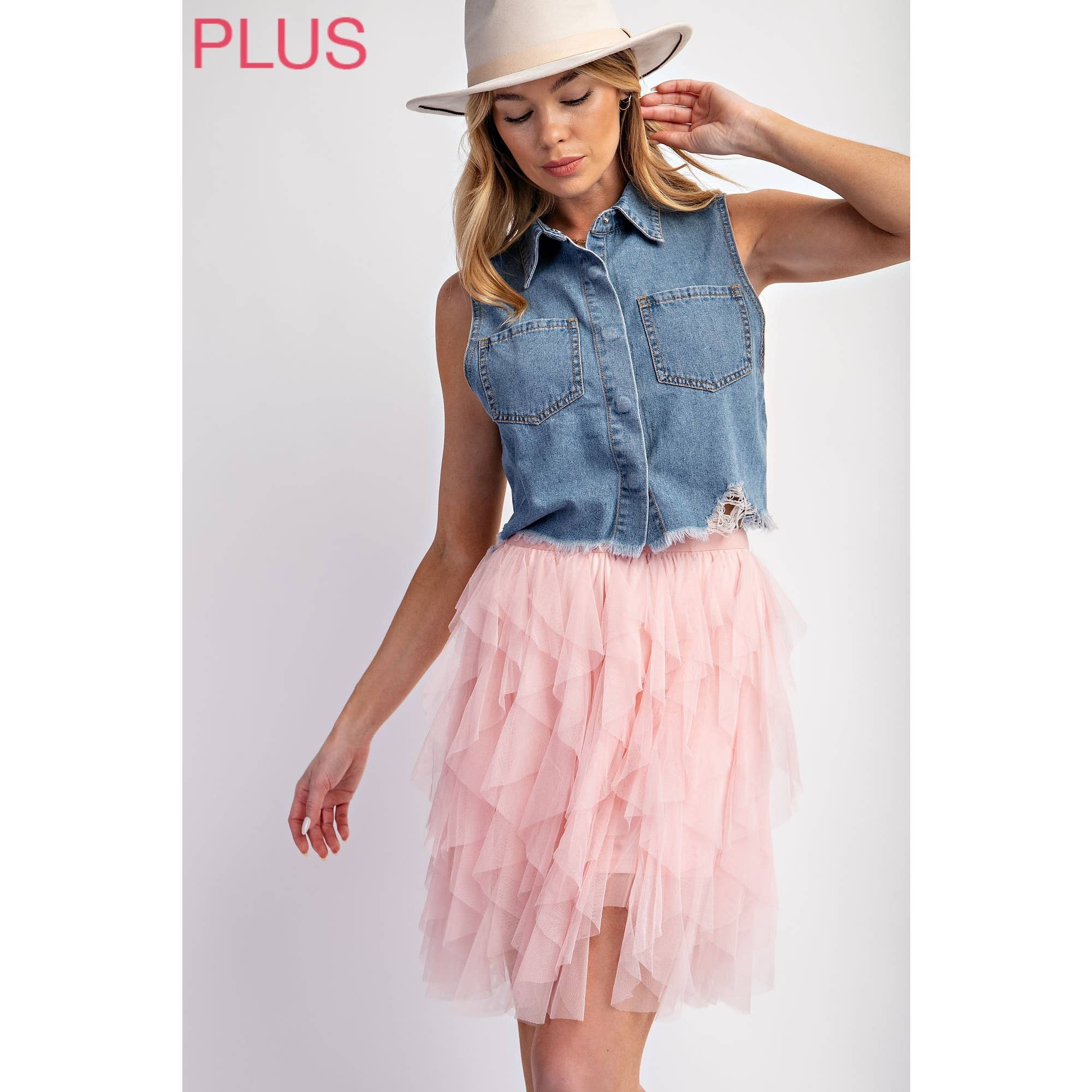 Plus Cascading Tulle Mini Skirt