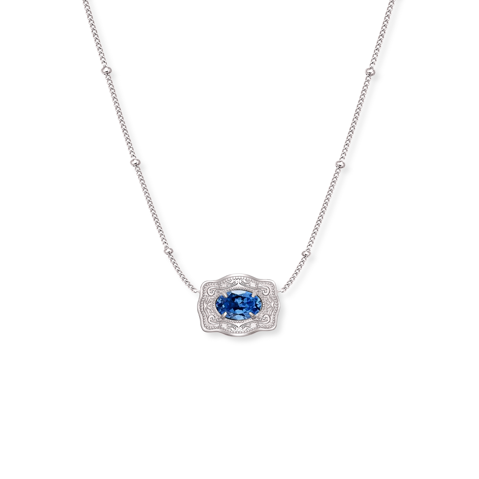 Ultra Mini Belt Buckle Birthstone Necklace - Silver