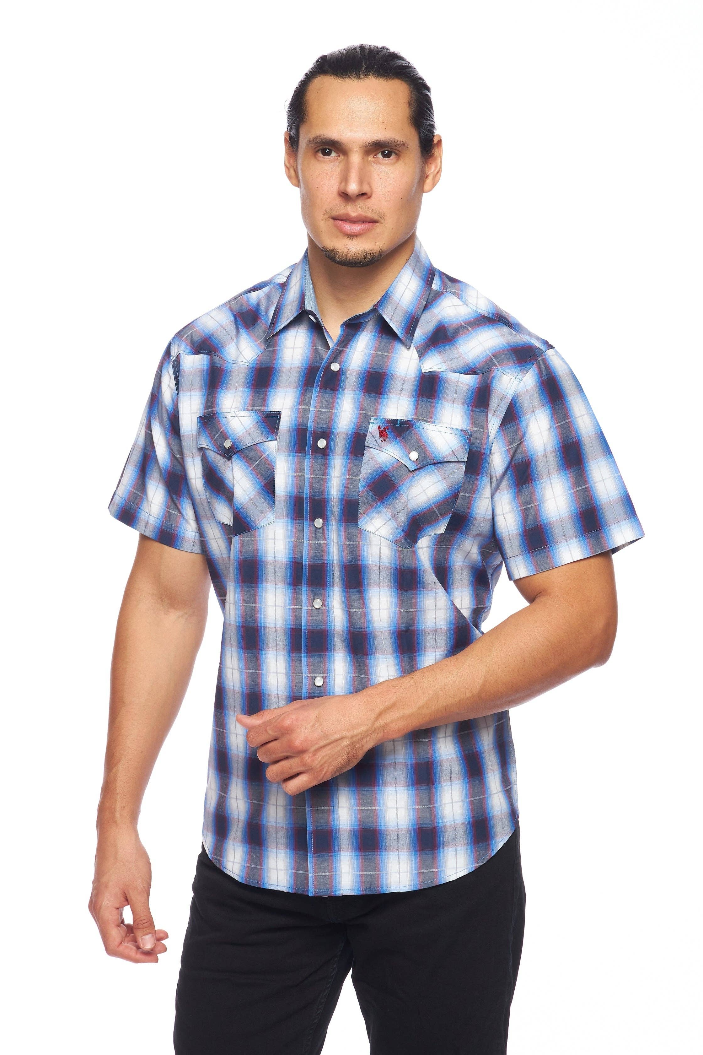 Men's Blue Plaid Western Snap Shirt