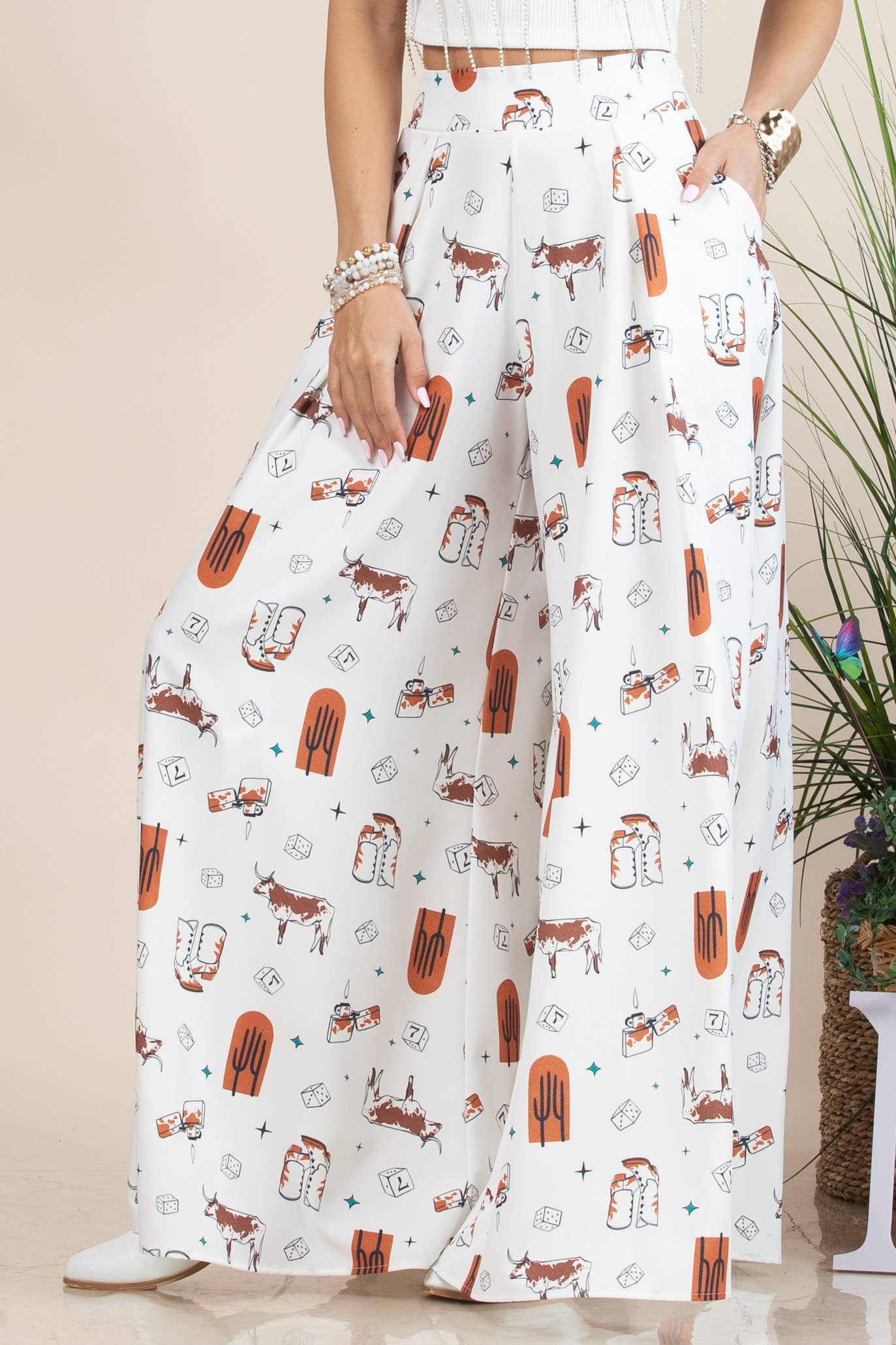 Western Print Palazzo Pants