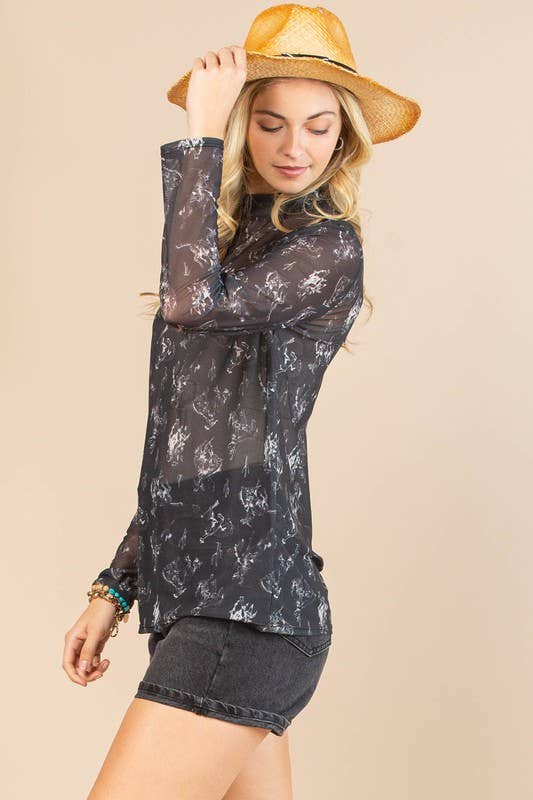 Bucking Horse Semi Sheer Mesh Top