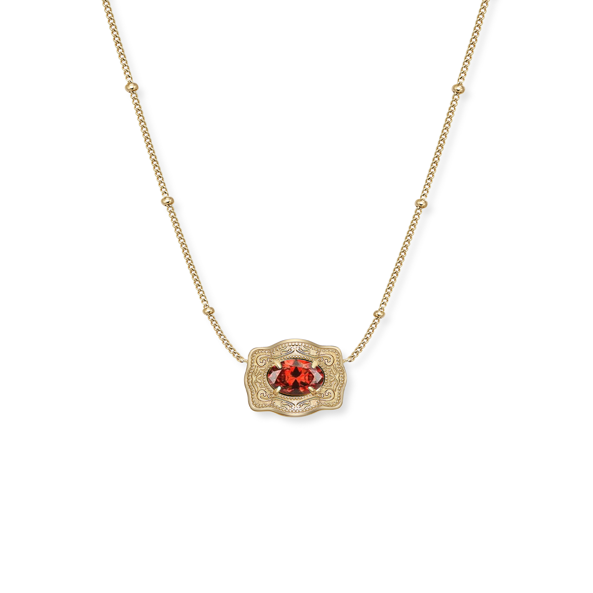 Ultra Mini Belt Buckle Birthstone Necklace - Gold