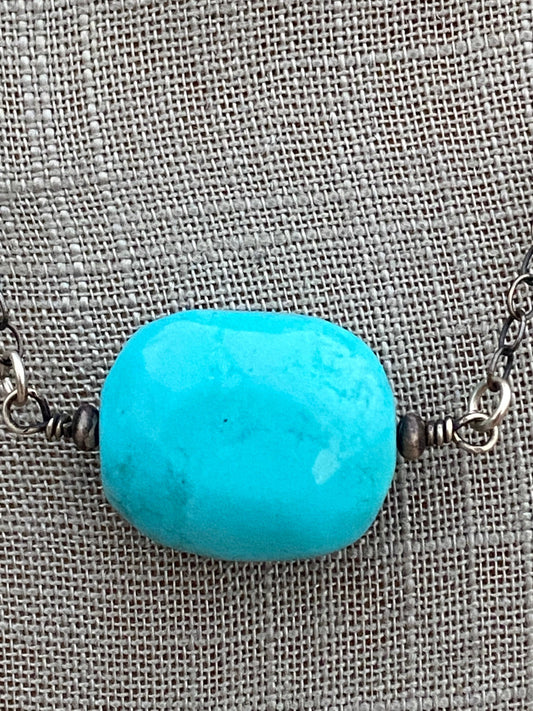 Navajo Turquoise Stone & Sterling Silver Necklace