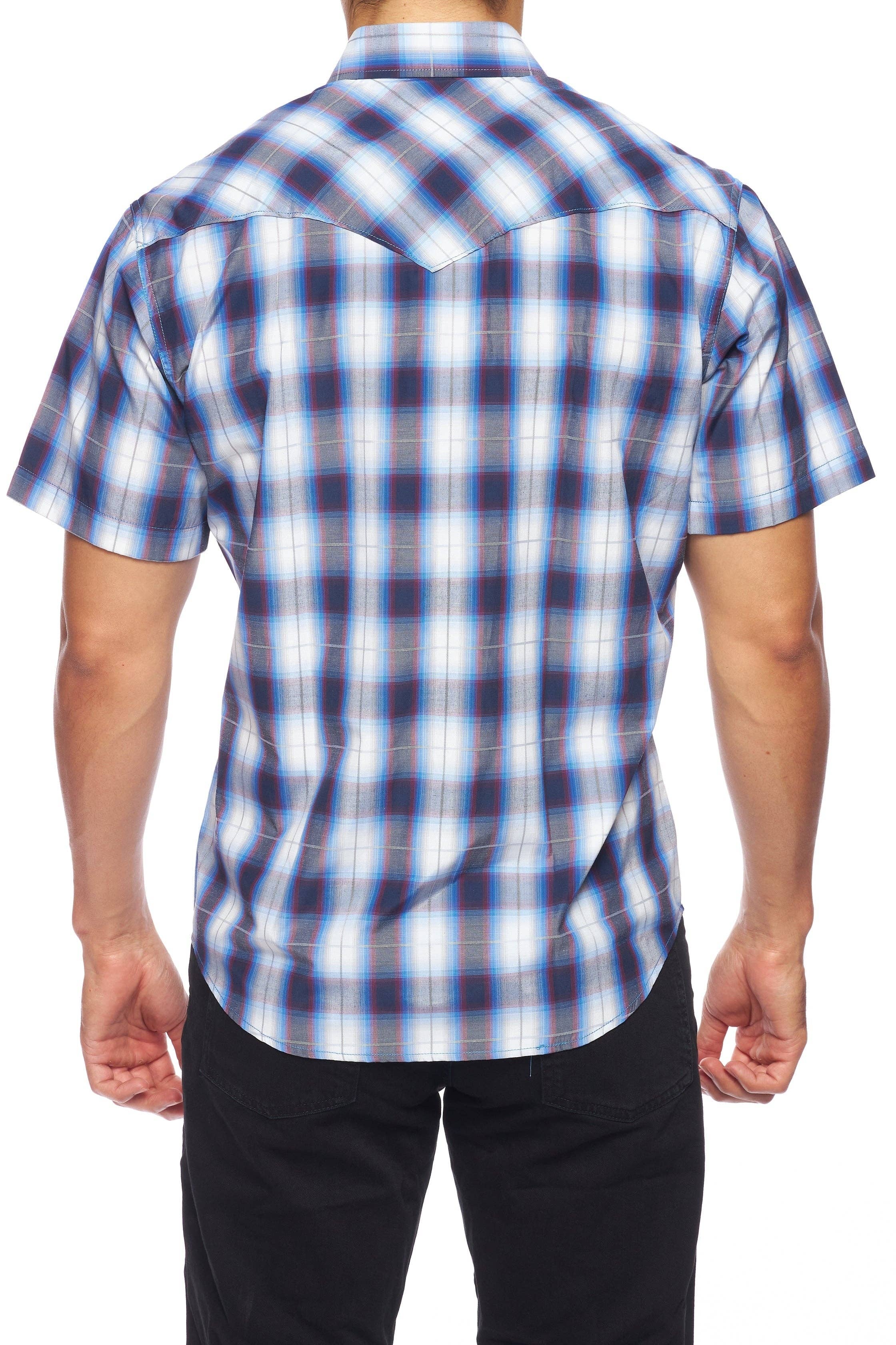 Men's Blue Plaid Western Snap Shirt