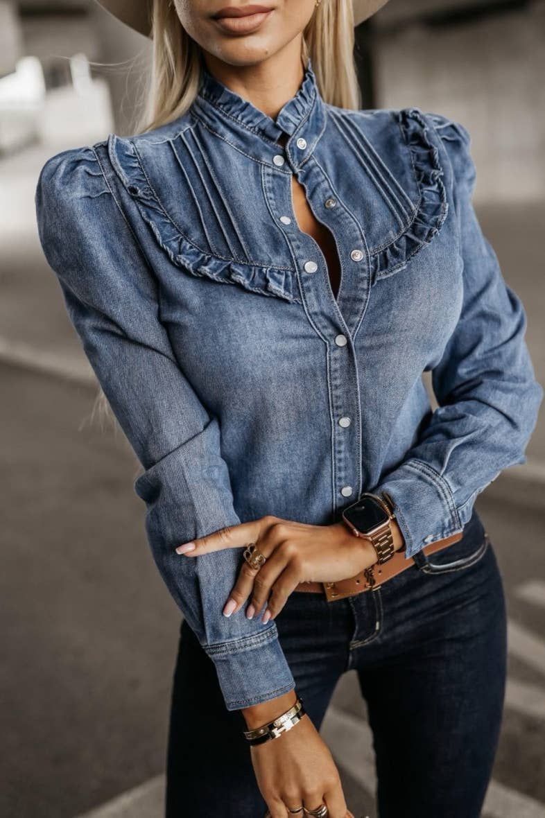 Ruffle Denim Blouse