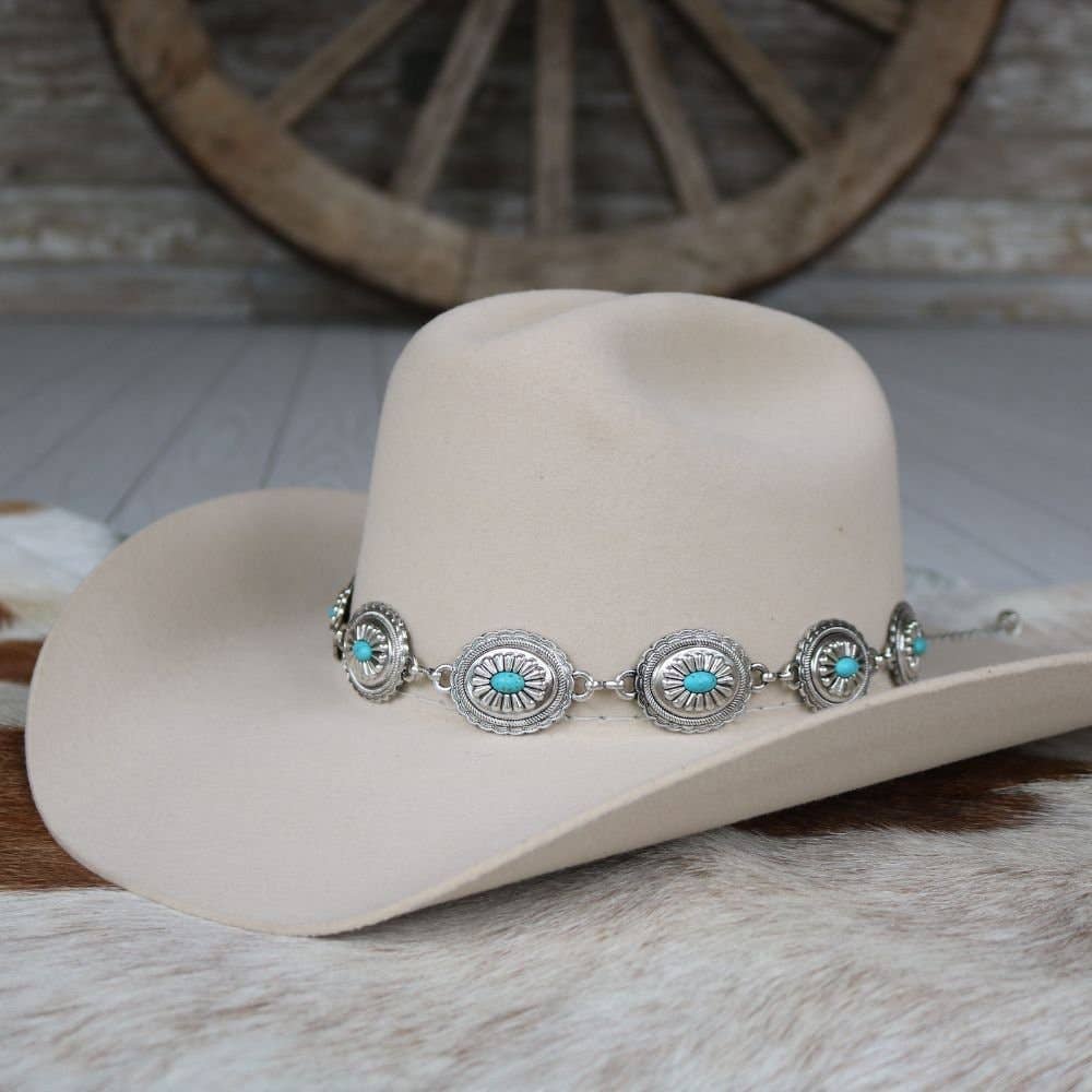 Silver Concho Chain Hat Band