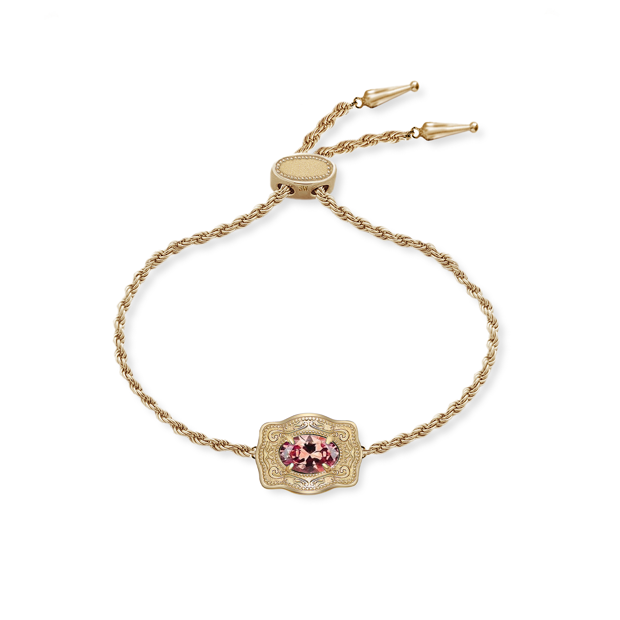 Ultra Mini Belt Buckle Birthstone Bracelet - Gold