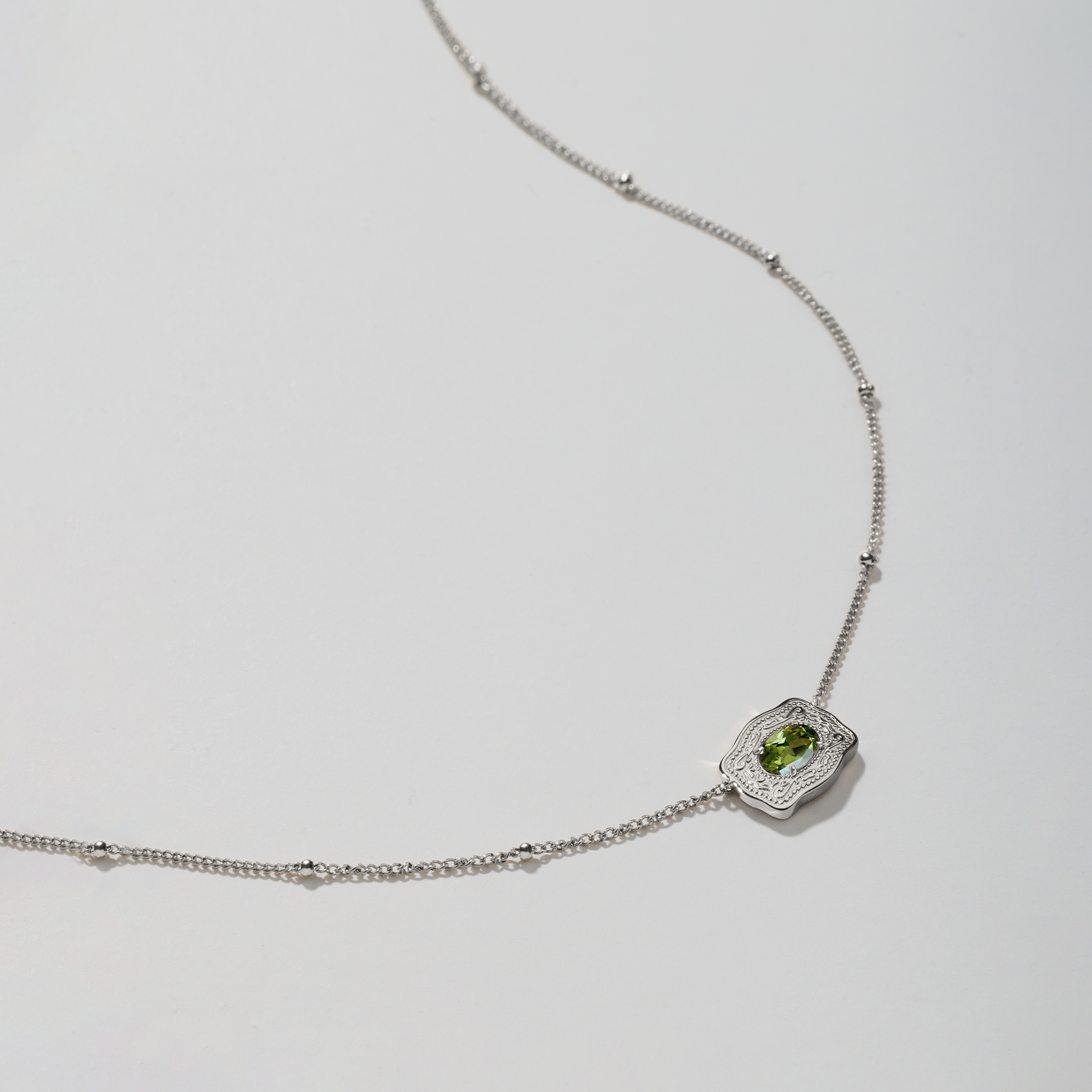 Ultra Mini Belt Buckle Birthstone Necklace - Silver