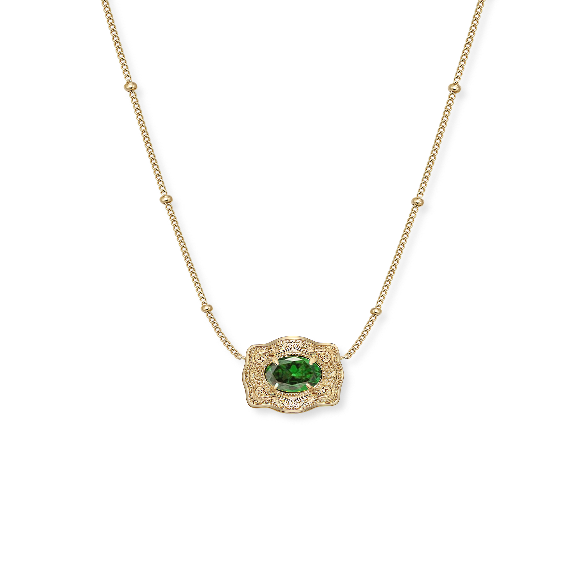 Ultra Mini Belt Buckle Birthstone Necklace - Gold