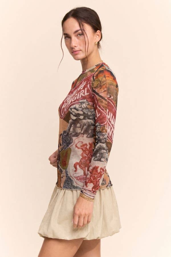 Howdy Cowgirl Mesh Top