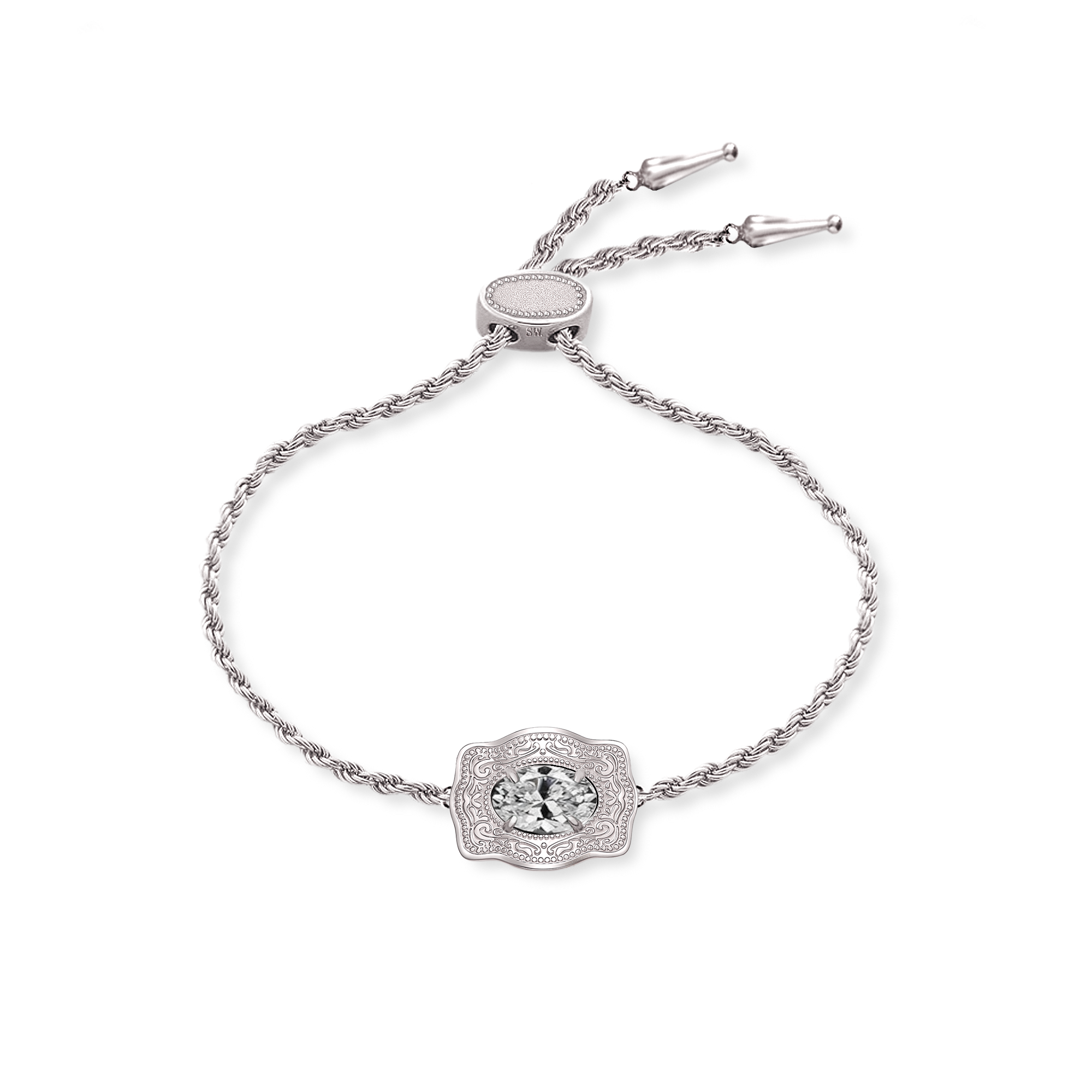 Ultra Mini Belt Buckle Birthstone Bracelet - Silver