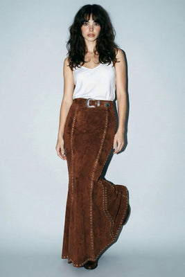 Suede Studded Maxi Skirt