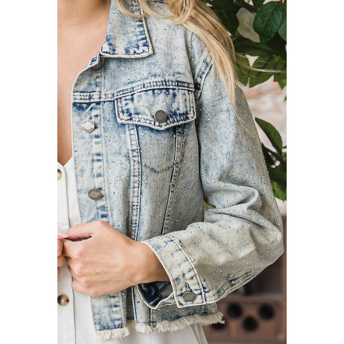 Rhinestone Cropped Denim Jacket