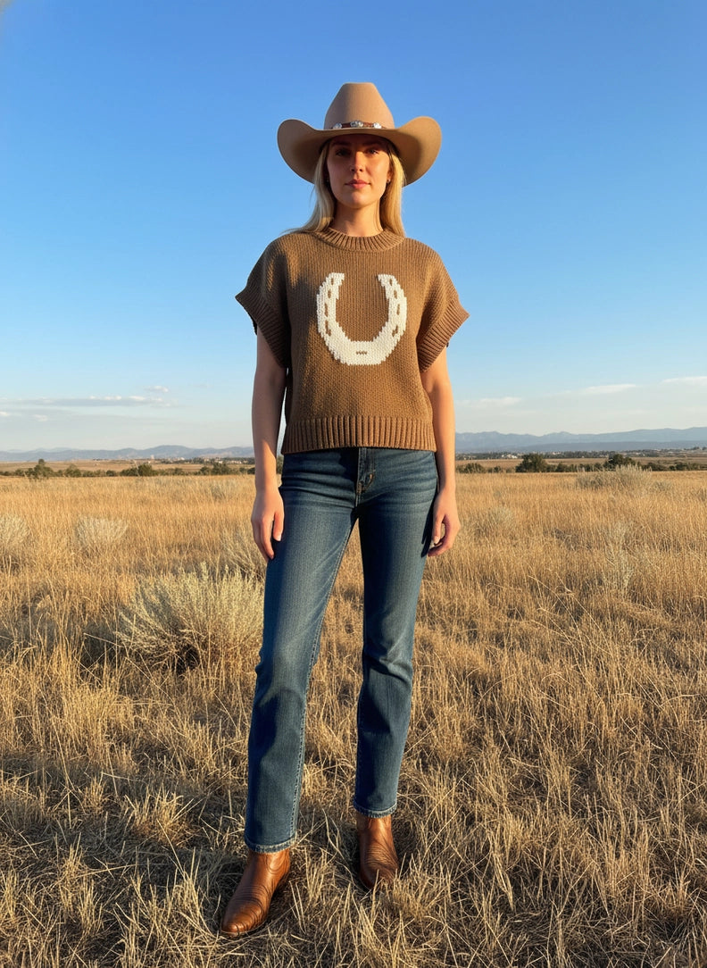 Horseshoe Vest Sweater - Mocha