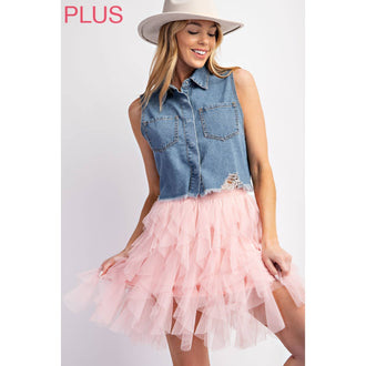 Plus Cascading Tulle Mini Skirt