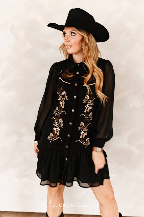 Midnight Rodeo Embroidered Dress