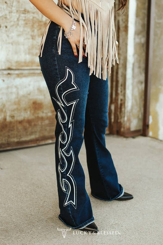 Boot Stitch Embroidery Jeans