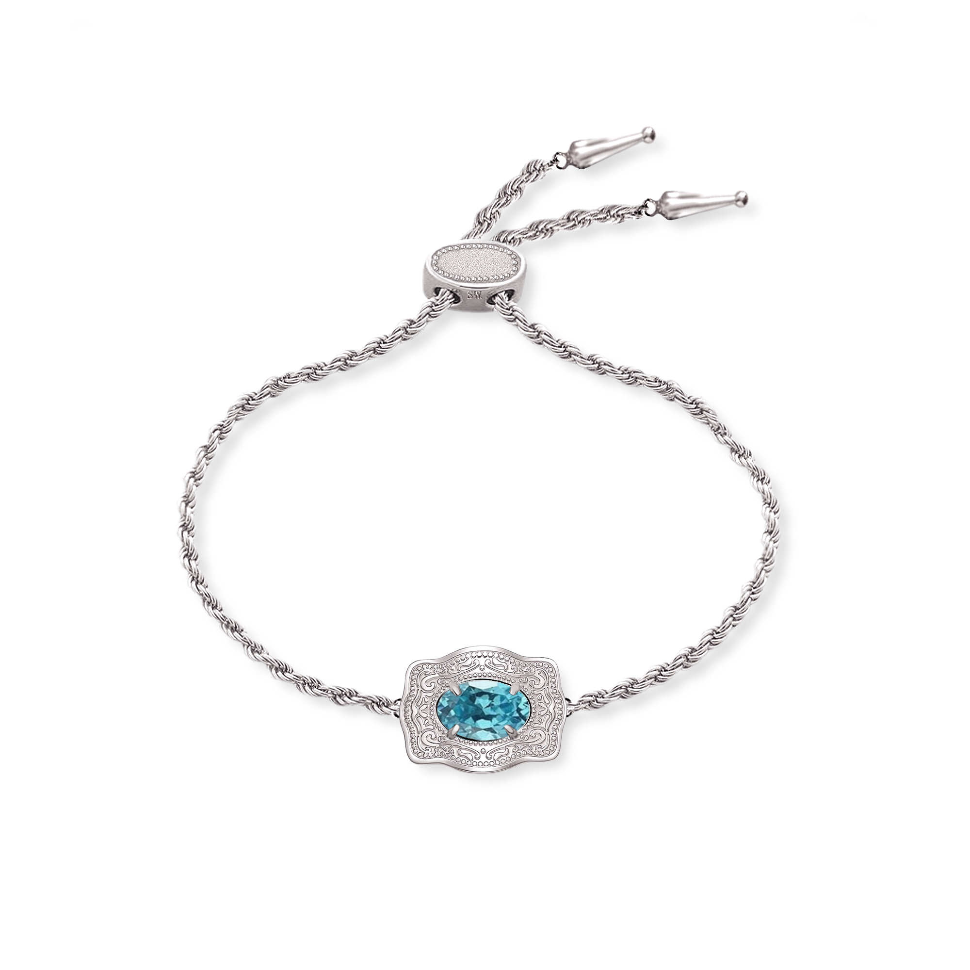 Ultra Mini Belt Buckle Birthstone Bracelet - Silver
