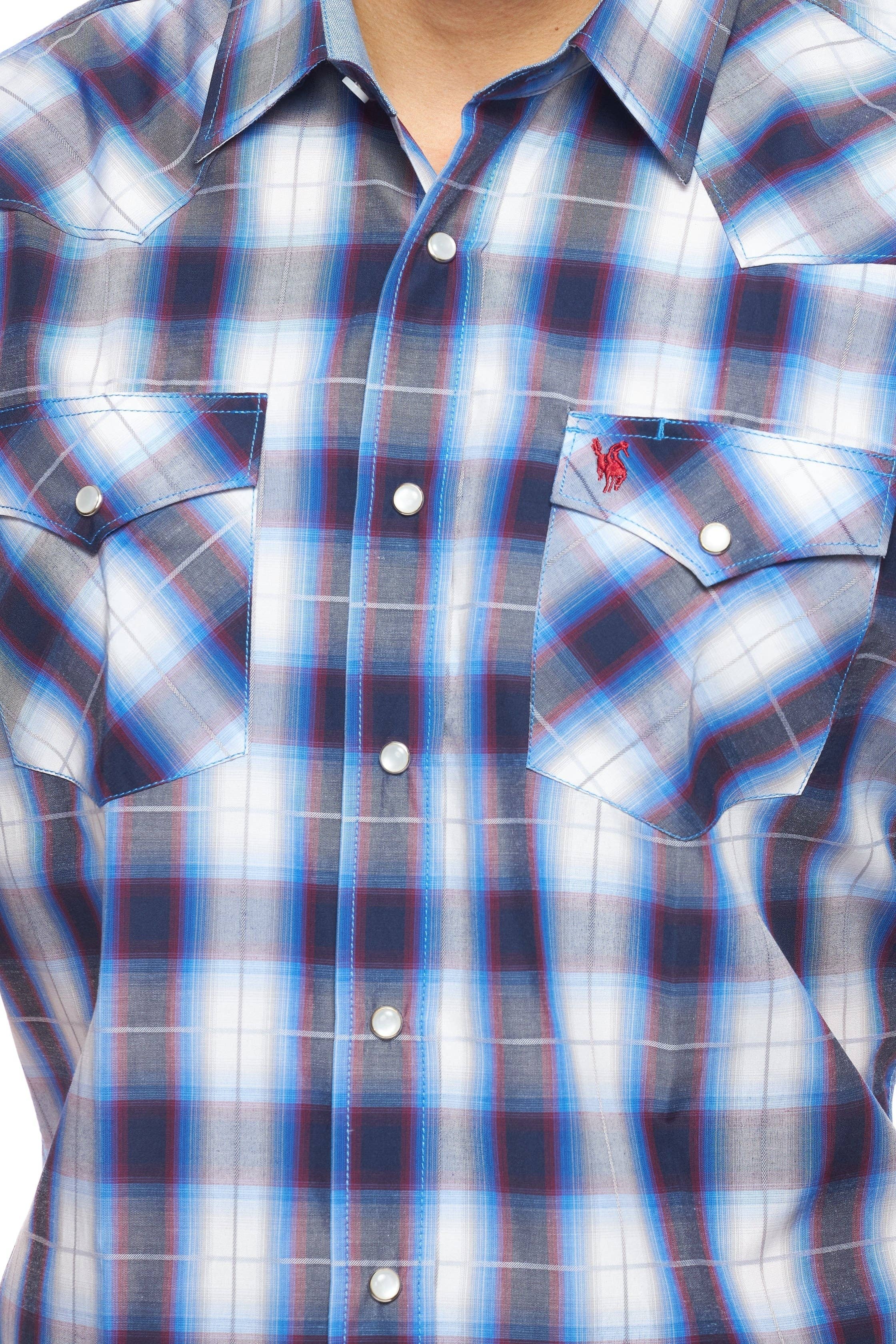 Men's Blue Plaid Western Snap Shirt