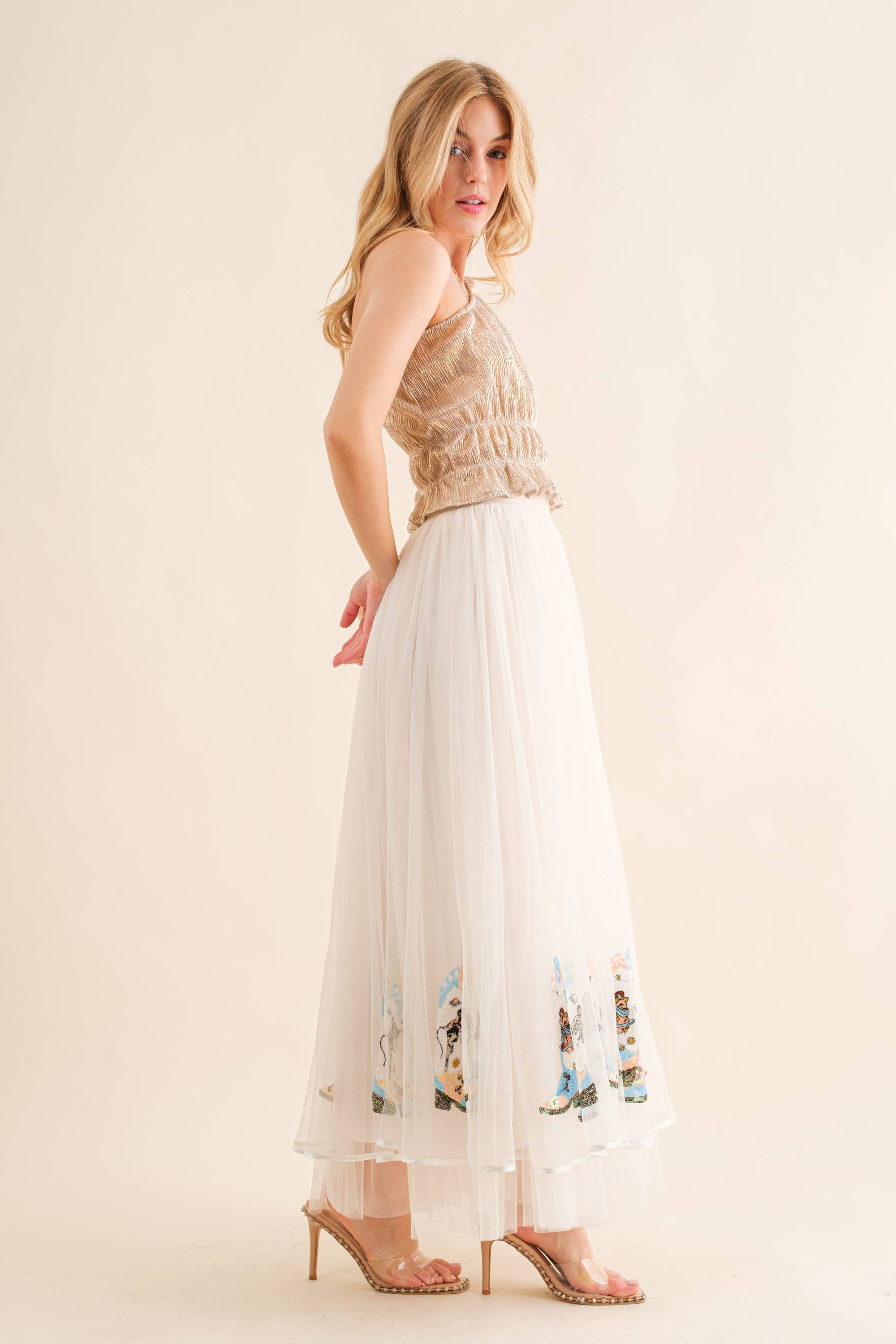 Sequin Embellished Maxi Skirt