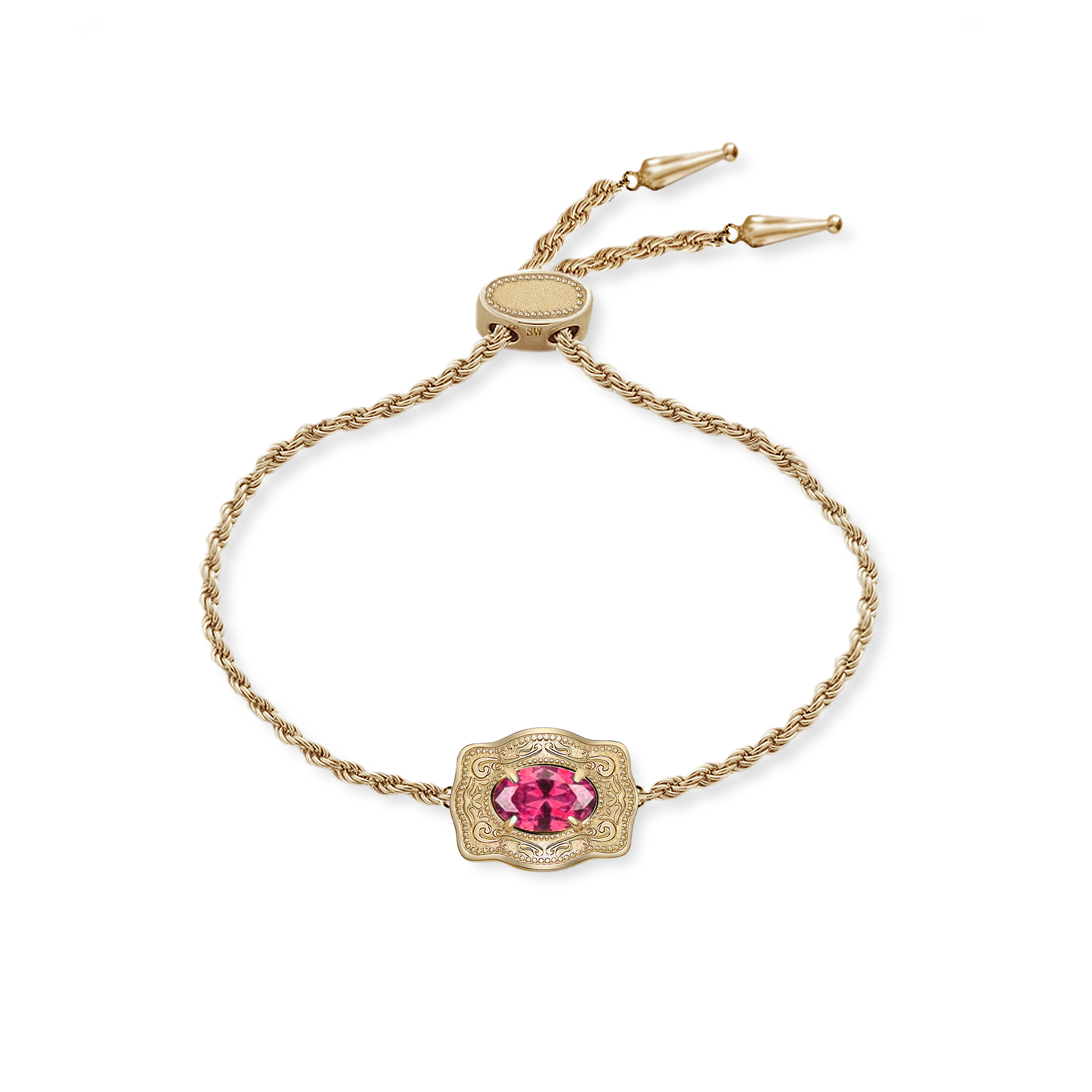 Ultra Mini Belt Buckle Birthstone Bracelet - Gold