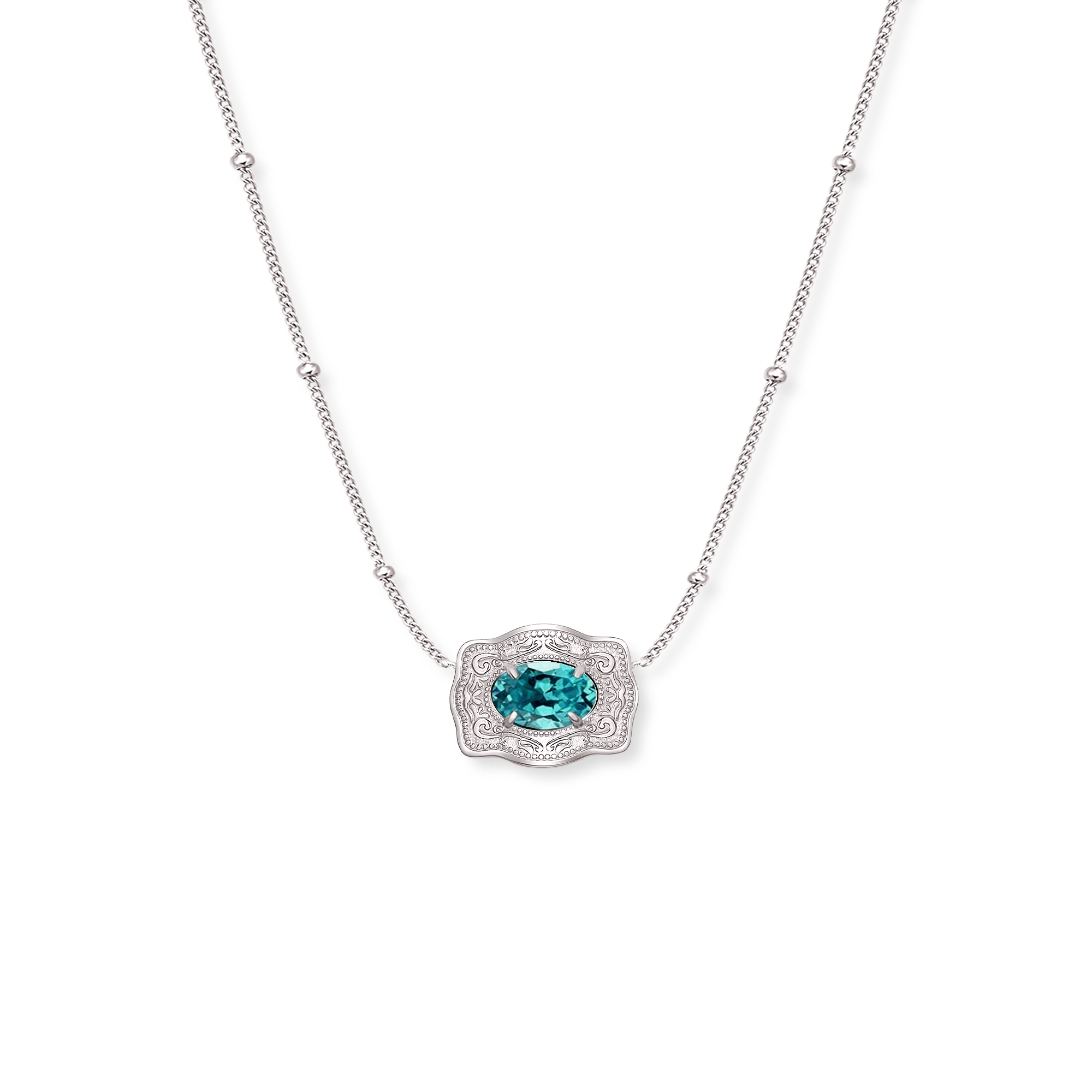 Ultra Mini Belt Buckle Birthstone Necklace - Silver