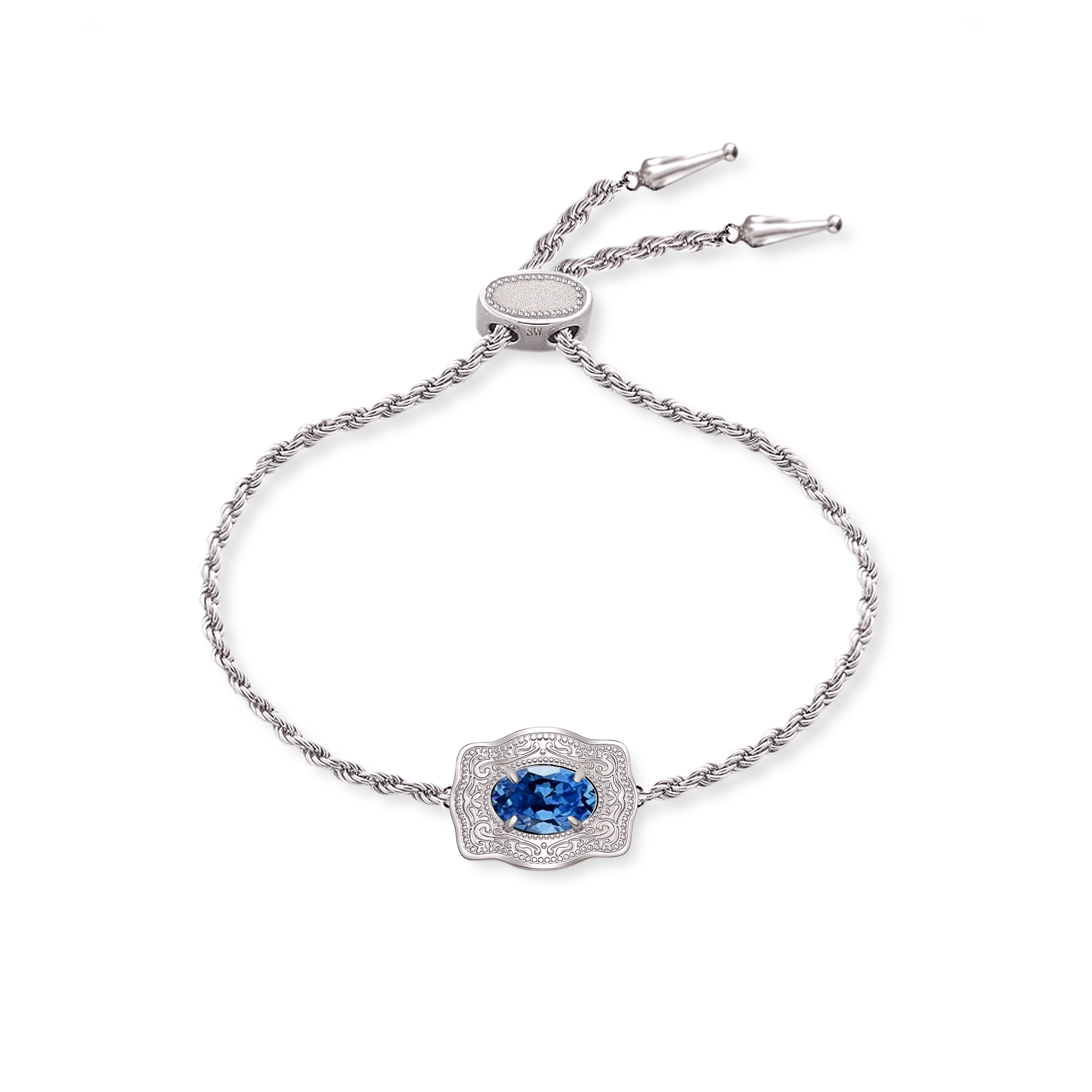 Ultra Mini Belt Buckle Birthstone Bracelet - Silver
