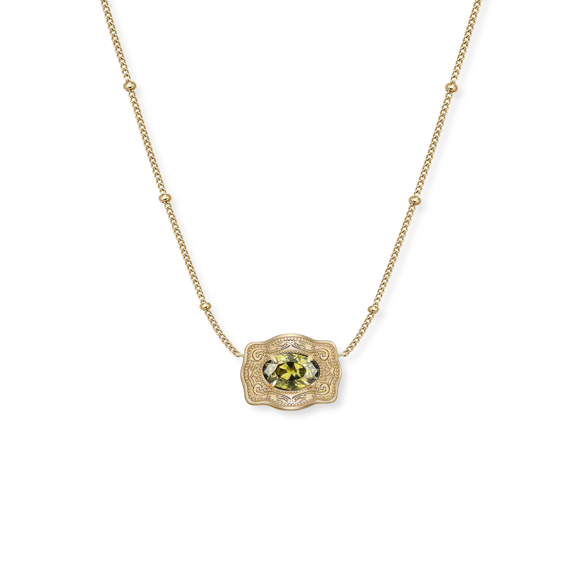 Ultra Mini Belt Buckle Birthstone Necklace - Gold